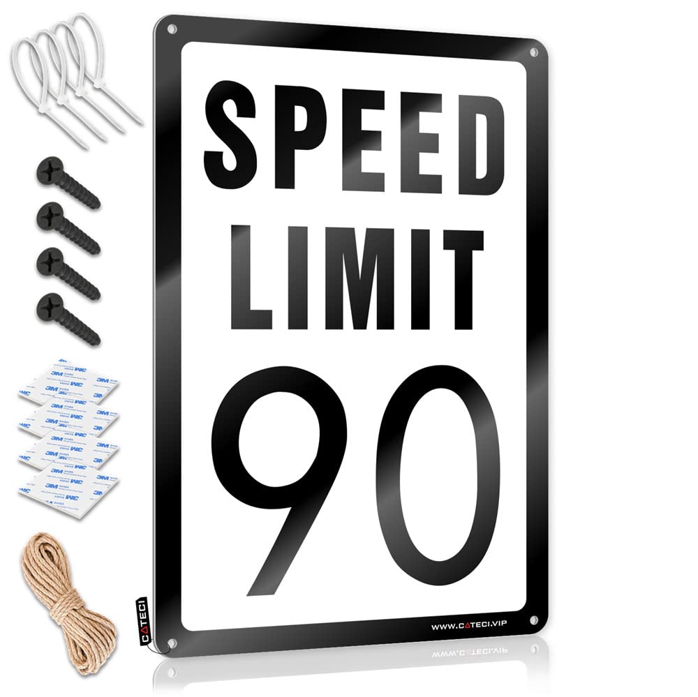 HELIOFORGE Tin Metal Decor Speed Limit 90 Mph Sign Bar Rules Sign Funny Garage Bar Signs(30X40CM)