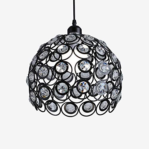 Suspension cage métal ronde et cristal pour salon chaleureux
