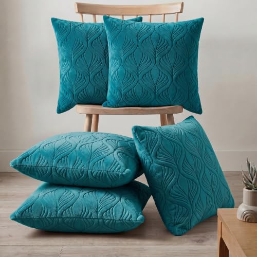 Image of Yellow Weaves Jacquard Cushion Covers | Sofa Cushion Covers | Throw Pillow Cover for Sofa, Couch, Living Room| Removable & Washable | 16x16 Inches, Set of 2 (Peacock Blue)