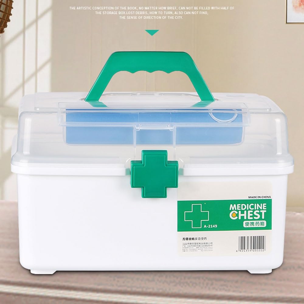Duża apteczka do użytku domowego Przechowywanie w domu Mała apteczka Przenośny mały zestaw ratunkowy Pudełko do przechowywania apteczek (Color : Green, Size : L)