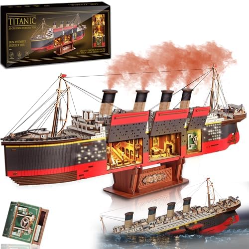 Titanic Model 3D Wooden Puzzles for Adults, Titanic Model Kit Set, Titanic Toys for Adults Teens with LED Light, Dance Hall, Lounge, Home Decor, Birthday, Christmas