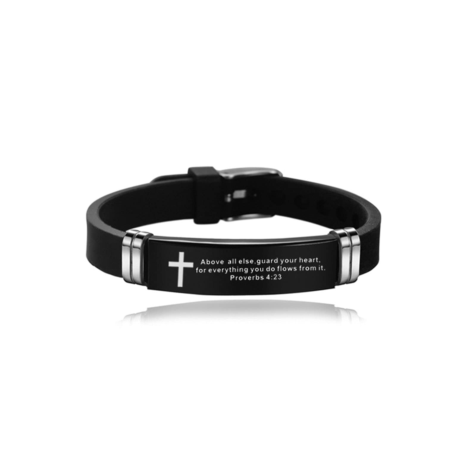 KunBead Jewelry Mens Cross Religious Christian Silicone Engraved Bracelet Wristbands with Scripture Quote Bible Verse Inspiring Gift for Women
