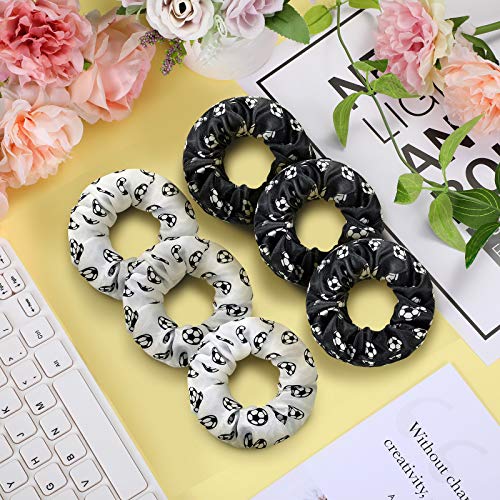 20 Pieces Soccer Hair Scrunchies Soccer Sport Hair Ties Soccer Elastic Silk Satin Scrunchies Soccer Hair Accessories Soccer Scrunchies For Girls, Women, Player Team,Christmas (White, Black) #TOP6