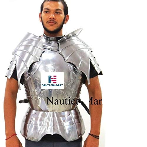 NauticalMart Plate Armour Medieval Shoulder Guard Steel Breastplate Silver