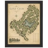 Posterizer - Vintage Golf Course Map Poster, Old Money Golf Wall Art, Antique Country Club Blueprint Print, Luxury Golf Office Decor Artwork- 11X14 Framed