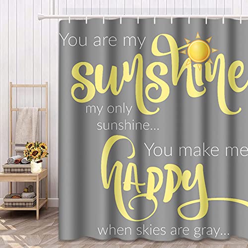 Semtomn Shower Curtain You Are My Sunshine Yellow Gray 66"X72" Home Decor Waterproof Bath Bathroom Curtain Set With Hooks #TOP1