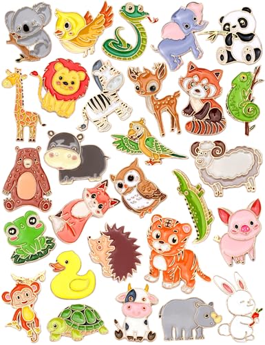 Image of JUNEBRUSHS 28PCS Animals Enamel Pins,Cute Forest Animals Brooches Elephant Panda Tiger Giraffe Lapel Pins for Party Decoration Exchange Gift Backpacks Clothes Bags Hats Accessories