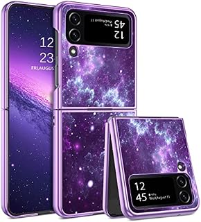 YINLAI Samsung Galaxy Z Flip 4 Case Glow in The Dark Slim Fit Shockproof Protective Hybrid Hard PC Soft TPU Bumper Phone Cover for Samsung Galaxy Z Flip 4 5G, Purple Nebula