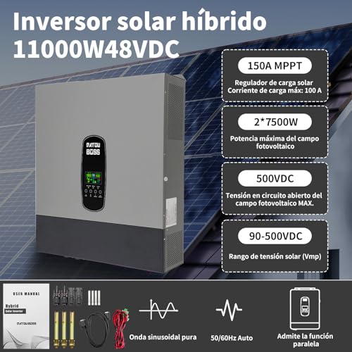 Miniatura 2 de Datouboss 11kw Inversor Solar Híbrido 48v, Inversor Hibrido De Conexión A Red Solar, Admite Funcionamiento En Paralelo Y Funcionamiento Sin Batería Con Controlador De Carga Solar Mppt De 150a