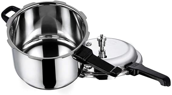 Vinod Pressure Cooker Stainless Steel Outer Lid - 8 Liter Induction Base Cooker Indian Pressure Cooker Sandwich Bottom Best Used For Indian Cooking, Soups, and Rice Recipes, Quinoa