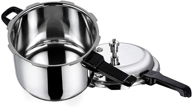Vinod Pressure Cooker Stainless Steel Outer Lid - 8 Liter Induction Base Cooker Indian Pressure Cooker Sandwich Bottom Best Used For Indian Cooking, Soups, and Rice Recipes, Quinoa