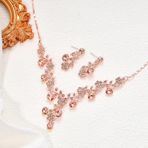 EVER FAITH Damen Schmuckset österreichische Kristall Hochzeits Blatt Weinlese Halsketten Ohrringe Schmuck Set