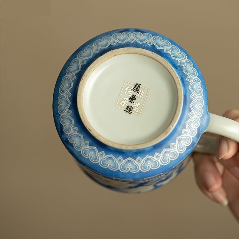Tea Cup Ru Kiln Yuan Blue and White Office Host Handle Drinking Ceramic Set Soaking Container