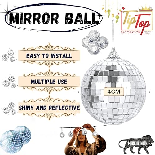Image of Premium Mirror Disco Ball Hanging Party Centerpieces (Handmade) (4 cm (6 pcs) (1.5 inch))