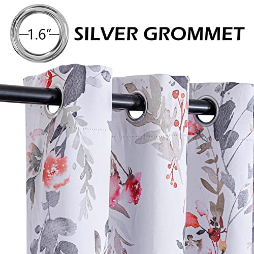 Image of MYSKY HOME Curtains, 63 Inch Length, 2 Panels - Floral Bedroom & Kitchen Dormer Window Farmhouse Curtains, Blackout Grommet Drapess, Red and Gray