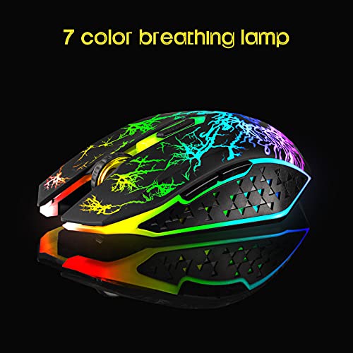 Vegcoo Wireless Gaming Mouse, Rechargeable Gaming Mouse, Silent Optical Mice With 2.4G Usb Receiver, 3 Level Dpi, 7 Buttons, 7 Colors Led Lights For Pc/Mac Gamer, Laptop And Desktop #TOP1