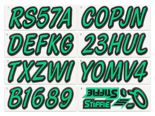Image of STIFFIE Whipline Solid Sea Foam Green /Black 3 inch Alpha-Numeric Registration Identification Numbers Stickers Decals for Boats & Personal Watercraft