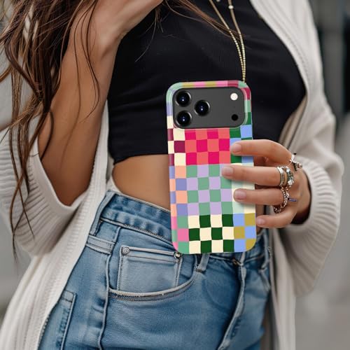 Image of Goodon for iPhone 17 Pro Case Cute - Wireless Charging Compatible - Dual-Layer Hard Shell + Silicone Cover - Protective Phone Case with Trendy Designs for Women - Patchwork Checkerboard