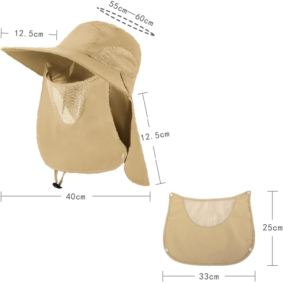 Wide Brim Sun Hat for Men with Neck Flap UPF 50+ UV Protection Safari Hat Ventilated Mesh Side Fishing Hiking Hats - Image 7