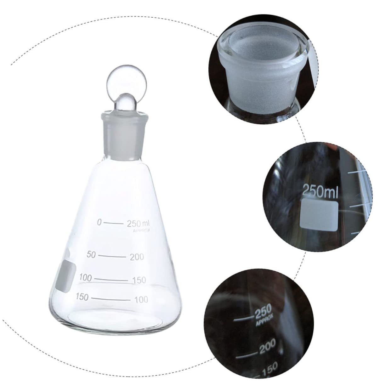 Set di 3 Beute Coniche in Vetro 250ml con Tappo e Scala Chiara per Esperimenti Scolastici Strumenti per Chimica Laboratorio