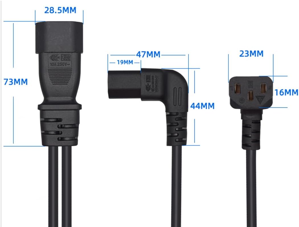 IEC320 C14 to 2 x C13 Y Splitter Extension Power Cable, IEC 320 C14 Male to Up Angle Dual C13 Female Power Cord