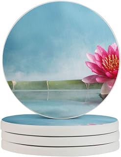 Lotus Flower Bamboo Print Diatomite Cup Coaster Absorbent Ceramic Coasters for D - Compare price
