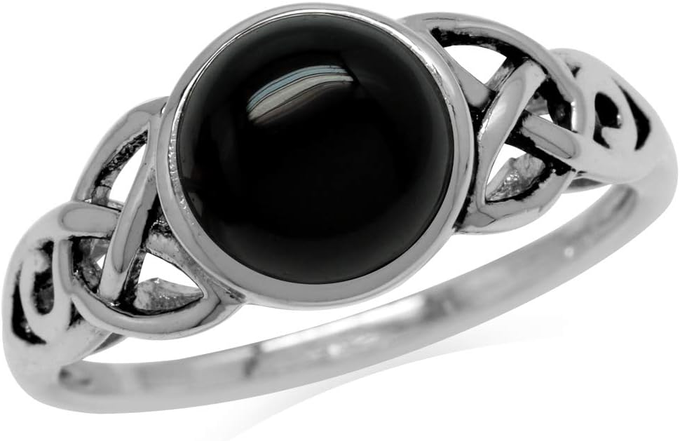 Silvershake 8MM Round Shape Gemstone Antique Finishing or Yellow Gold Plated 925 Sterling Silver Triquetra Celtic Knot Solitaire Ring Jewelry for Women