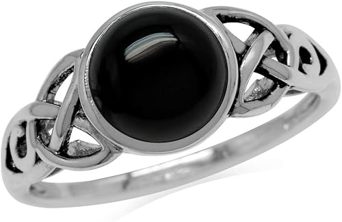 Silvershake Anillo solitario de triquetra con nudo celta de triquetra de plata de ley 925 de 0315in forma redonda auténtica ónice negro Plata de ley