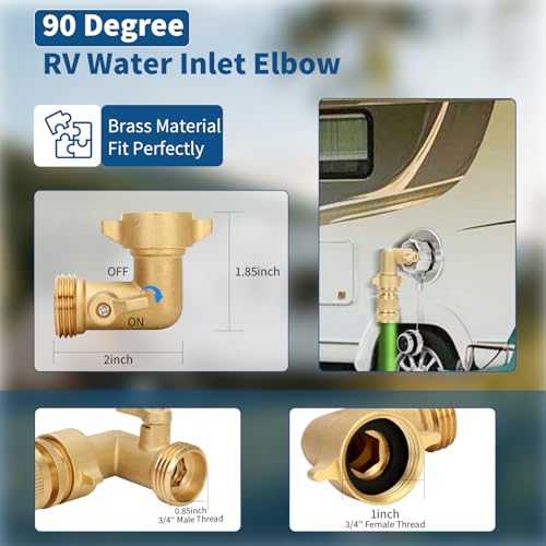 Image of All Metal RV City Water Inlet,City Water Inlet, with 90 Solid Brass Hose Elbow & 3 /4 inch GHT Quick Hose Connector, RV Water Inlet Replacement