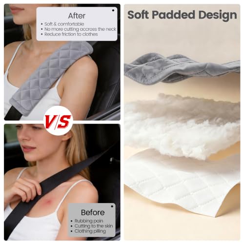 Amooca Soft Auto Seat Belt Cover Seatbelt Shoulder Pad Cushions 2 PCS Universal Fit for All Cars and Backpack for a More Comfortable Driving (Light Grey) - Image 3