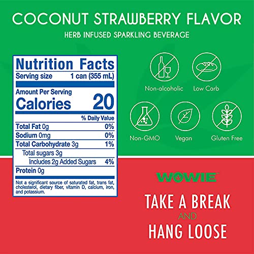Wowie by Tranquini Hemp-Infused Beverage, Herbal Adaptogens for Stress Relief, All-Natural Relaxation Drink, Coconut Strawberry Flavour, 355 ML Sleek Can (12-Pack) - Image 3