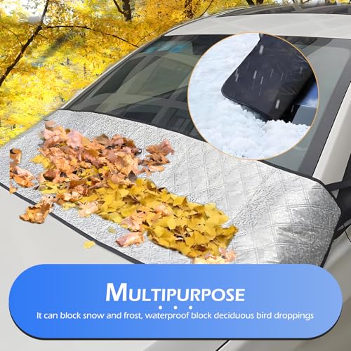 Image of Car Front Windshield Rain Gutter Protector, 66.9″ x 17.7″ Portable Rain Gutter Drop Leaf Mat Sun Shield, Mirror Strap Adsorption Mounting Accessory for Most Cars Trucks SUVs (Silver)