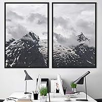 2 Piece Framed Canvas Wall Art Monochromatic Mountains Canvas Prints Home Artwork Decoration for Living Room,Bedroom - 16