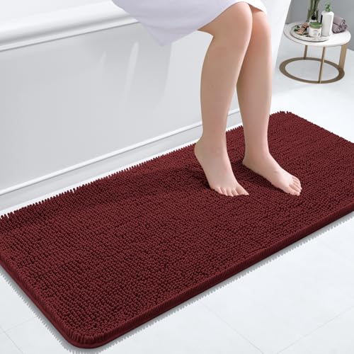 Image of OLANLY Bathroom Runner Rugs 47x20, Soft Absorbent Chenille Bath Rugs, Rubber Backing Quick Dry, Machine Washable Long Bath Mats for Bathroom, Tub and Shower, Home Decor Accessories, Andorra Red-Brown