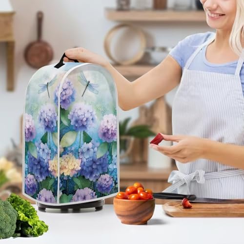 Image of Talayituse Dragonfly Hydrangea Print Blender Dust Cover, Fingerprint Protection Cover for Stand Mixer or Coffee Machine, Home Kitchen Appliance Covers for Stain Dust Resistant Supplies