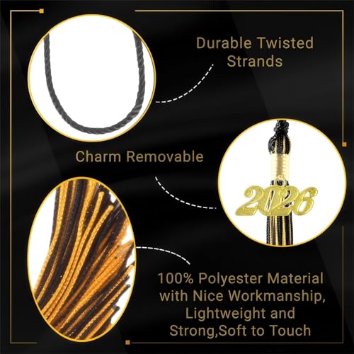 Image of Black and Gold Graduation Tassel 2026 for Grad Cap and Graduation Ceremony Accessory Decoration