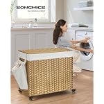 SONGMICS Rolling Laundry Hamper with Lid, 160 L 3-Section Synthetic Rattan - Image 2