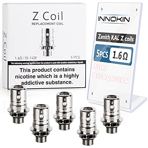 Innokin Zenith Z Coils, KAL 1.6ohm, Works with All Zenith Tanks, Adept Zlide, CoolFire Mini Zenith D22, Pack of 5, No Nicotine