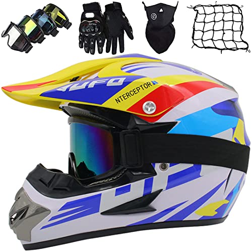Crosshelm Motocross Enduro Helm Integralhelm Motorradhelm mit Schutzbrille Maske Handschuhe Helm Netz Erwachsener Herren Damen Off-Road Motorrad Helmet für Mountainbike Enduro Quad BMX