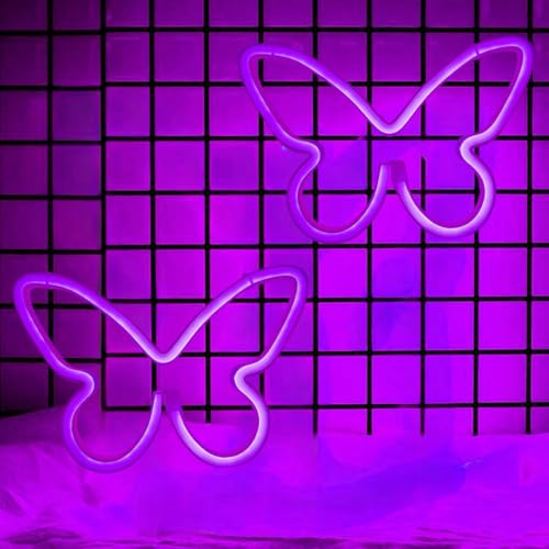 Image of 2 Pcs Butterfly Neon Signs,USB or 3-AA Battery Powered Neon Light or Party, Birthday, Wedding, Bedroom Wall Bar, Bedroom, Indoor