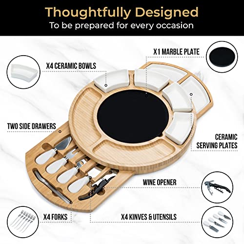 Smirly Bamboo Cheese Board And Knife Set: Round Charcuterie Board Set, Wood Cheese Boards, Charcuterie Boards Gift Set, Large Cheese Board Set, House Warming Gifts, New Home Meat & Cheese Tray Platter #TOP3