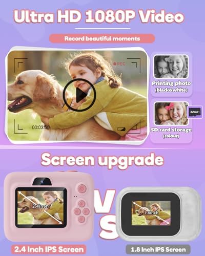 Dylanto Kids Camera Instant Print,1080P Kids Instant Cameras that Print Photos,Christmas Birthday Gifts for Girls Age 3-12,Portable Toy for 3 4 5 6 7 8 9 10 Year Old Girls Boys Pink — view 3