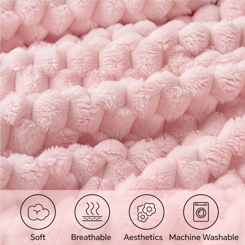 Image of BEDELITE Pink Large Throw Blanket for Couch, Cozy Gifts for Women, 50 * 70 | 3D Jacquard Decorative Fleece Blanket, Super Soft Plush Throws, Cute Birthday Gift for Women & Men, Suitable for All Seasons