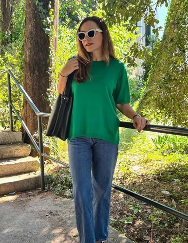 Image of Zeagoo Womens Summer Tops Dressy Casual Short Sleeve Sweaters Crew Neck Lightweight Knit Tops Loose Blouse Basic Shirts