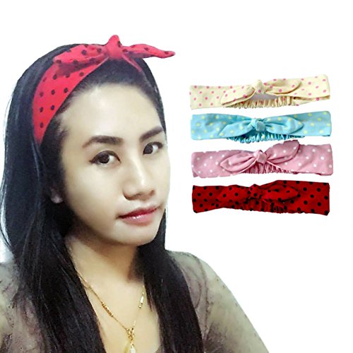 Pavinee's Pack of 4 Headbands Handmade Polka dot Vintage Flower (4 Color Polka Dot Pack)