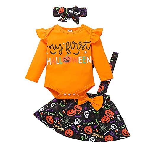 Geagodelia Conjunto de ropa de Halloween para bebé niña recién nacida ropa de niño + falda...