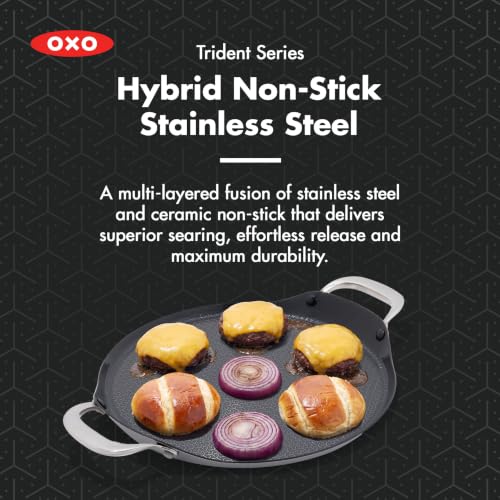 Image of OXO Hybrid Nonstick Stainless Steel Griddle Pan, Durable PFAS-Free Ceramic Skillet, Stay-Cool Handle, Induction & All Cooktop Compatible, Dishwasher Safe, Mirror Polished Tri-Ply