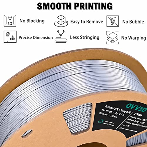 Image of OVV3D Silk Silver Filament PLA 1.75mm, Upgrade Silver Grey PLA 3D Printer Filament, Silk Silver Metal 3D Printing Filament, 3D Filament 1.75 + /- 0.02mm, Silk 1.75 PLA Filament for 3D Printer