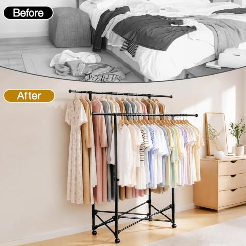 SINKONG No-assembly Clothes Rack,Double Rod 59-Inch Rolling clothing rack by SINKONG - Used condition - Image 8