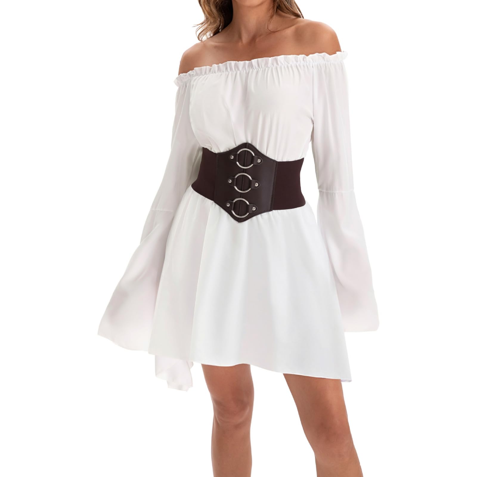 MoKid Ssdwer Off Shoulder Pirate Corset Dress Renaissance Halloween Cosplay Costume (B White, S) — image 1